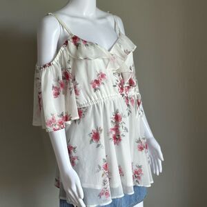 Torrid Floral Off-Shoulder Blouse - Cream and Pink